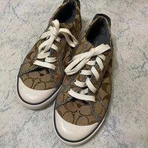 Coach Brown Signature Canvas Low-Top Sneakers with White Accents